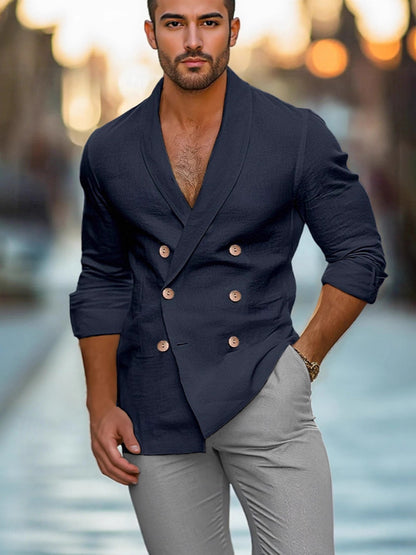 Blazer en lin élégant pour hommes avec coupe moderne et double boutonnage Chic und Stil