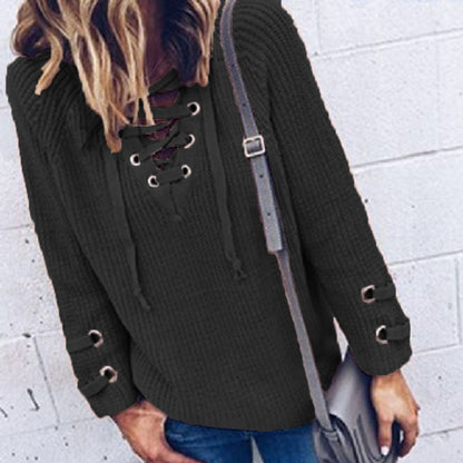 Pull en tricot pour femmes avec un design de lacets décoratif et une coupe confortable Chic und Stil