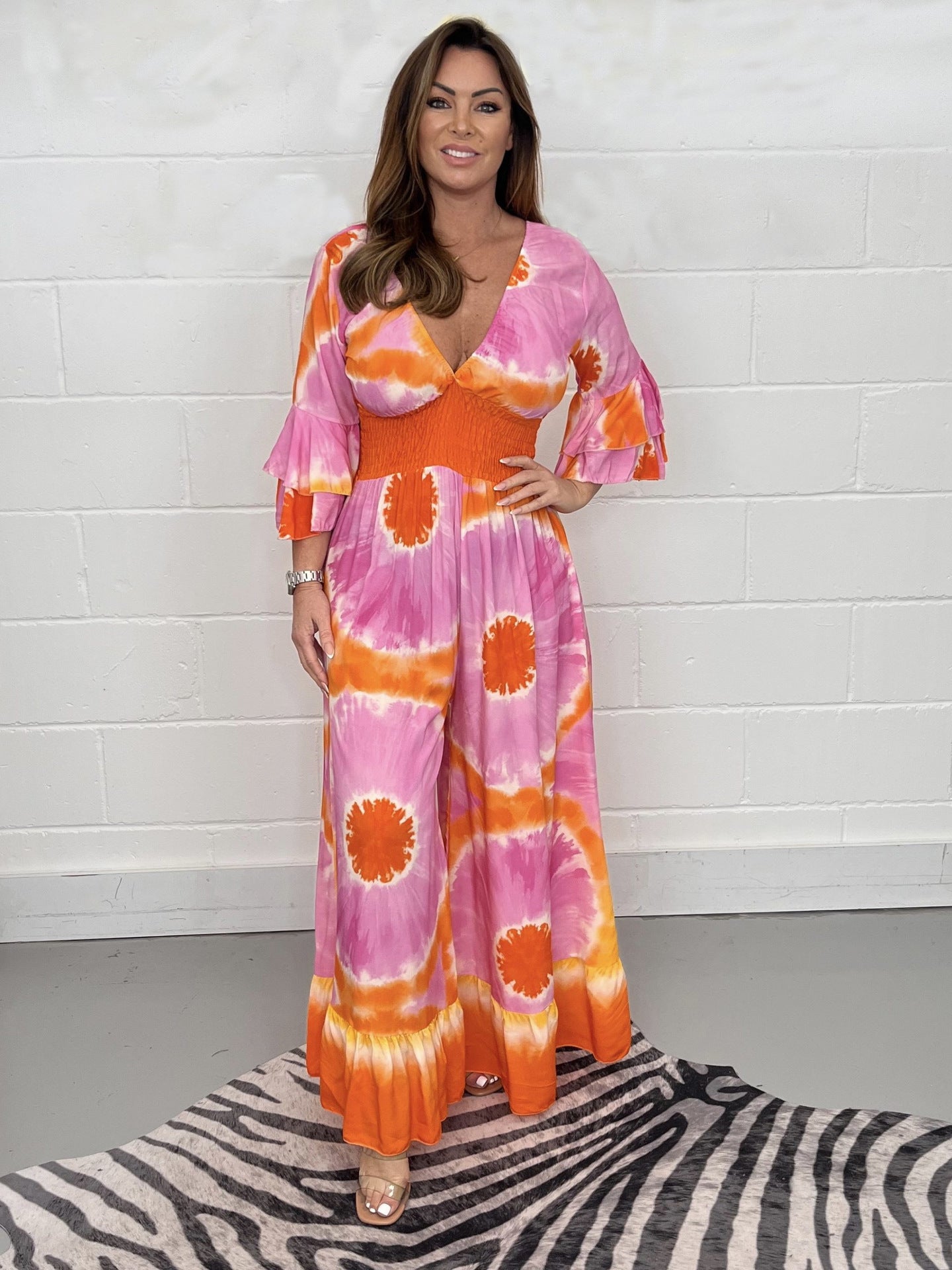 Ladies Elegant Maxi Dress with Floral Pattern and Deep V Neckline Chic and Stylish