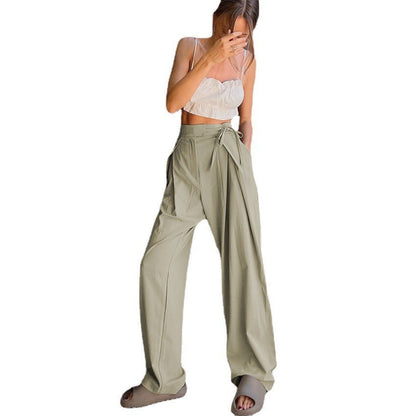 High-waisted wide-leg pants for women with drawstring and elegant pleats Chic und Stil
