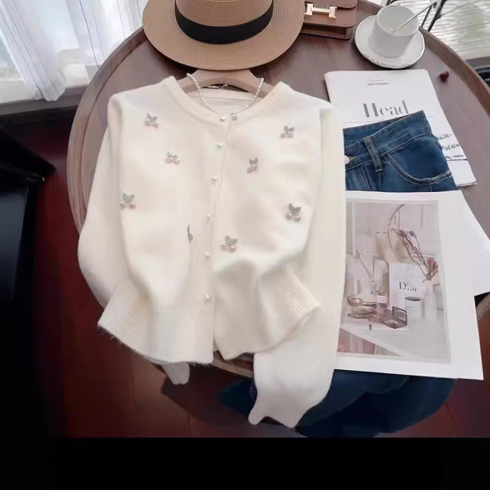 Dames Élégant Gilet en Tricot avec Applications Florales Chic und Stil