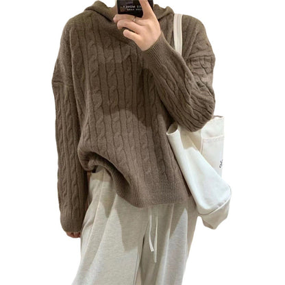 Pull en tricot douillet à capuche et motif en torsades pour femmes Chic und Stil
