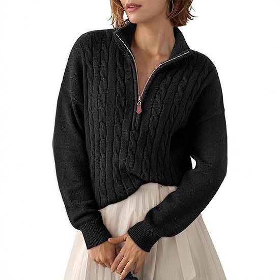 Pull en grosse maille pour femmes avec col montant et demi-zip Chic und Stil