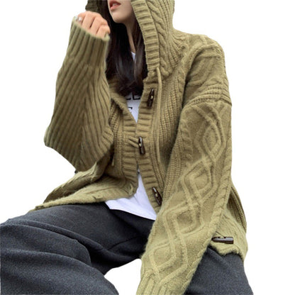 Dames cardigan en laine confortable avec capuche et motif en torsades Chic und Stil