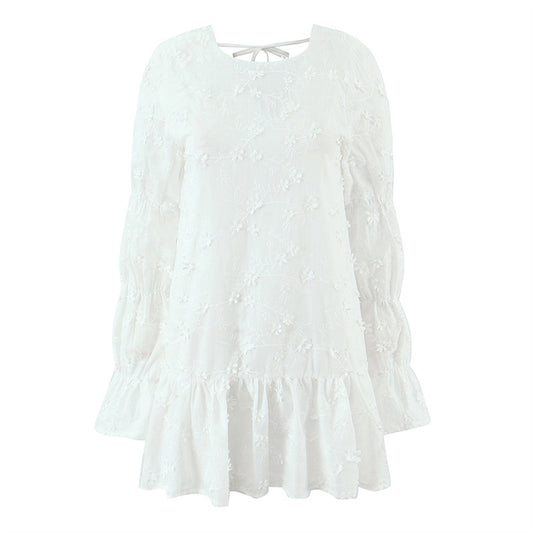 Robe blouse aérienne pour femmes avec broderies florales et manches volantées Chic und Stil