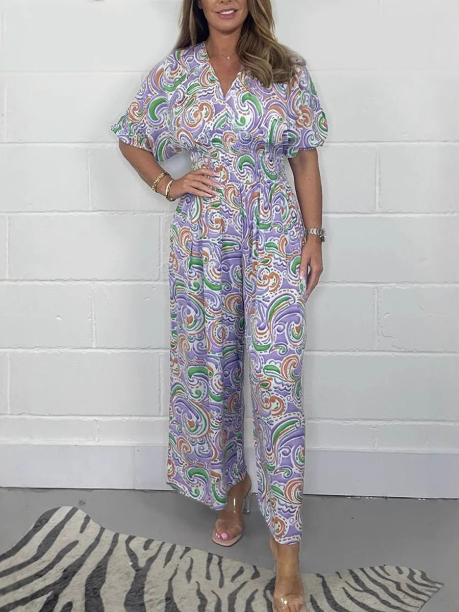 Dame Combinaison fluide avec élégant motif paisley et cintrage Chic und Stil