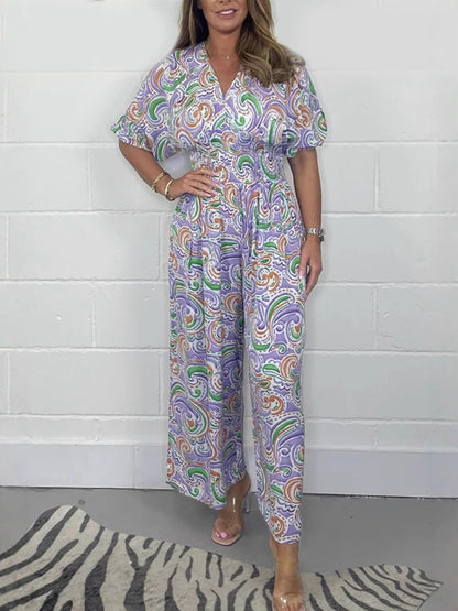 Dame Combinaison fluide avec élégant motif paisley et cintrage Chic und Stil