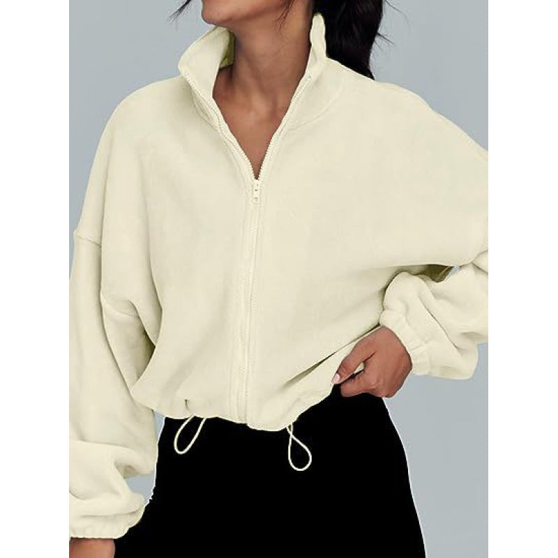 Pull-over tendance oversize à zip pour dames avec col montant et cordon de serrage Chic und Stil