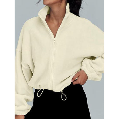 Pull-over tendance oversize à zip pour dames avec col montant et cordon de serrage Chic und Stil