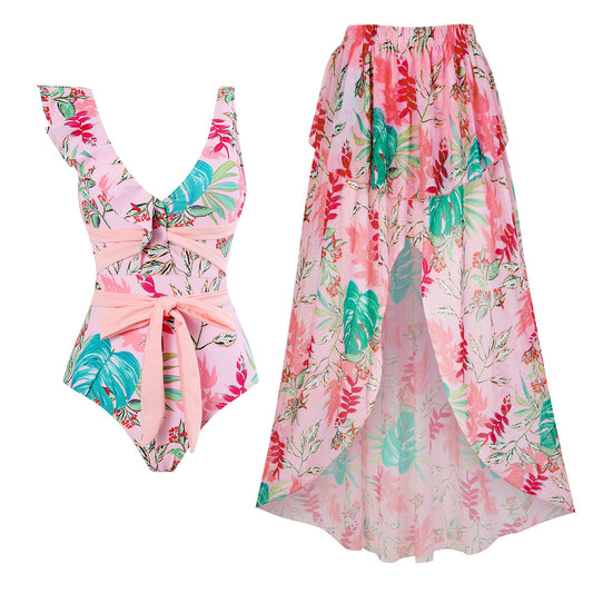 Elegant ladies' swimsuit set with wrapped floral design Chic and Style