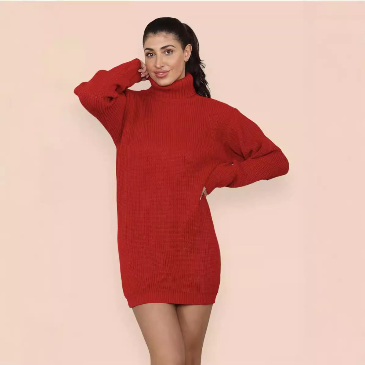 Robe en tricot pour femmes au style surdimensionné avec col montant et design de ribbing décoratif Chic und Stil