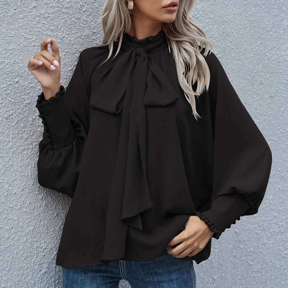 Dames Élégante blouse avec nœud et manches bouffantes Chic und Stil