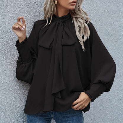 Dames Élégante blouse avec nœud et manches bouffantes Chic und Stil