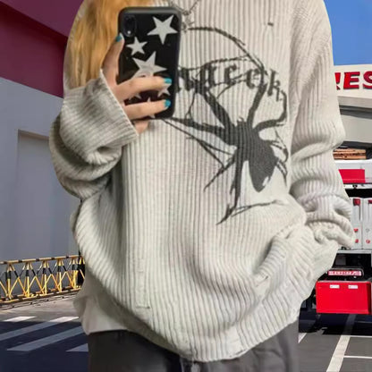 Pull en maille surdimensionné pour femmes avec un motif de araignée frappant Chic und Stil