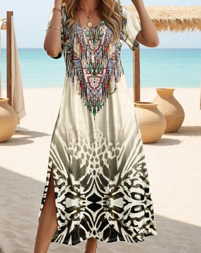 Robe maxi femme avec ornements en sequins accrocheurs et motif floral Chic und Stil
