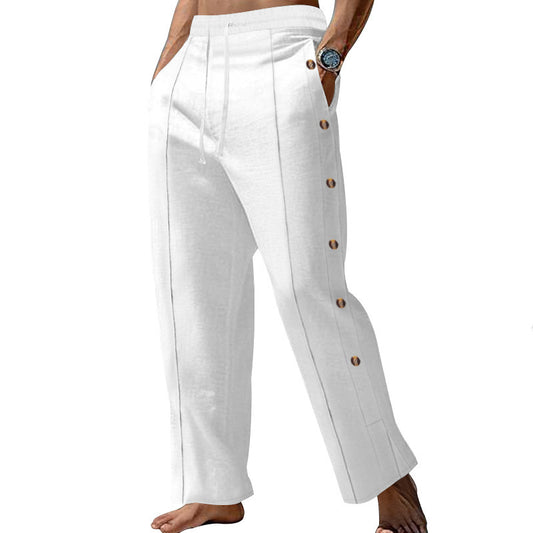 Casual beach pants for men with side snap buttons and elastic waist Chic and Style