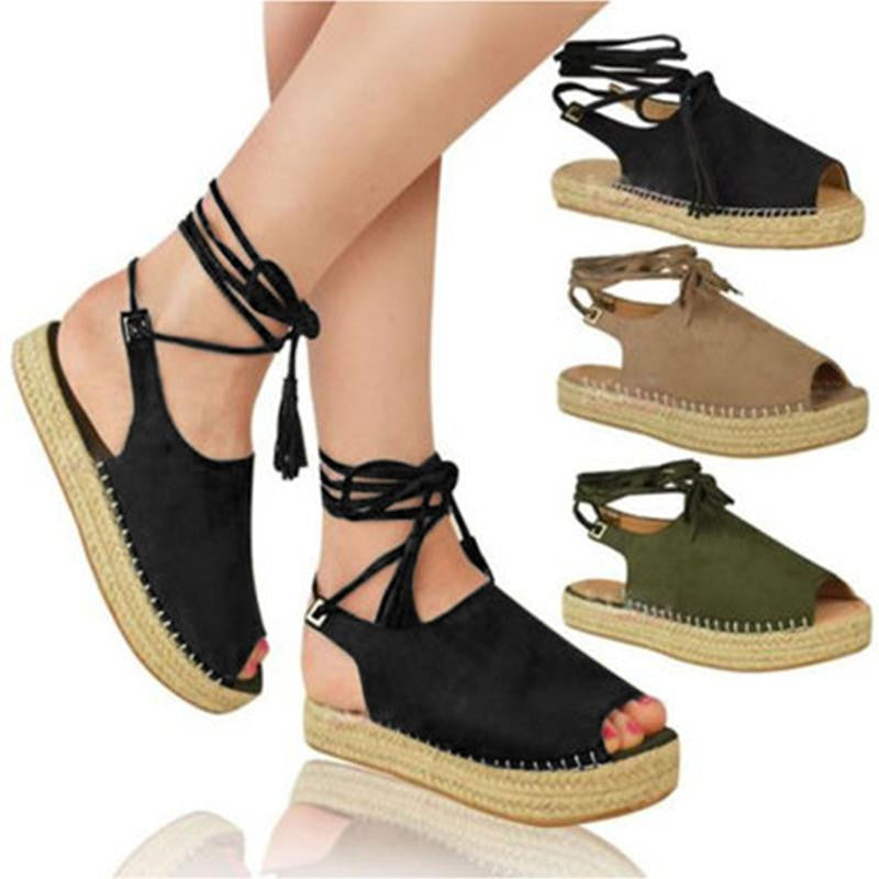 Dames élégantes espadrilles avec semelle en jute tressée et lacets Chic und Stil