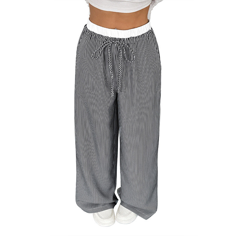 Wide striped pants for women with drawstring belt Chic und Stil