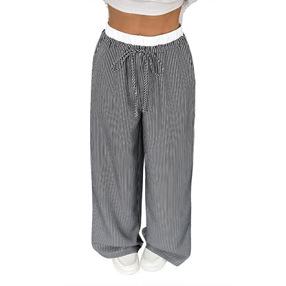 Wide striped pants for women with drawstring belt Chic und Stil