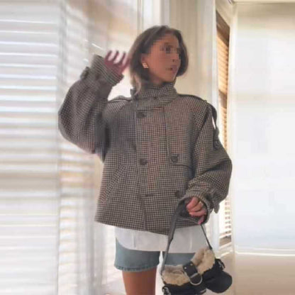 Dames élégant carotte manteau avec motif pied-de-coq texturé Chic und Stil