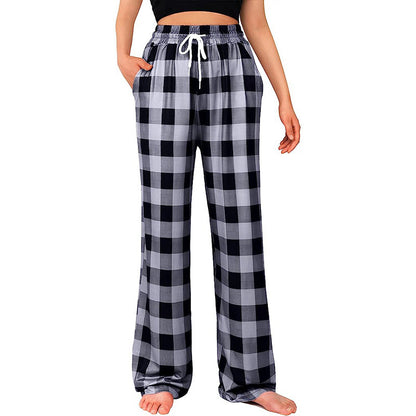 Ladies Comfortable Checkered Pants with Elastic Waist and Side Pockets Chic and Style