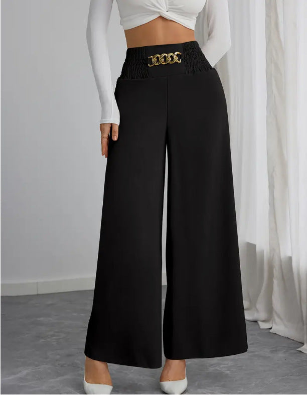 High-waisted wide-leg pants for women with decorative elastic and a trendy belt Chic and Style