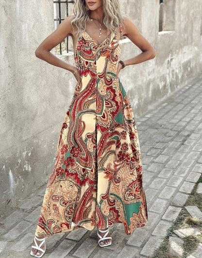 Robe maxi pour femmes avec un motif paisley vivant