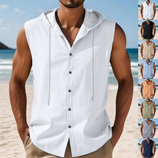 Chemise sans manches pour hommes avec capuche et fermeture à boutons Chic und Stil