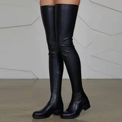 Bottes jusqu'au genou pour dames en cuir synthétique de haute qualité avec semelle antidérapante Chic und Stil