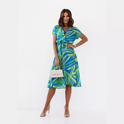 Dames Imprimé Tropical Robe Chemise Chic und Stil