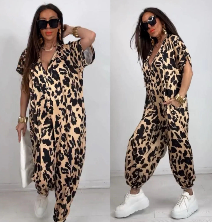 Dames Jumpsuit à motif léopard avec coupe décontractée et poches pratiques Chic und Stil