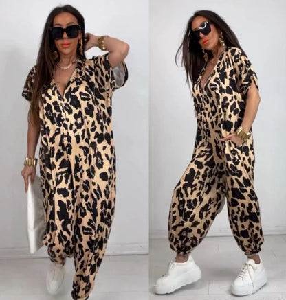 Dames Jumpsuit à motif léopard avec coupe décontractée et poches pratiques Chic und Stil