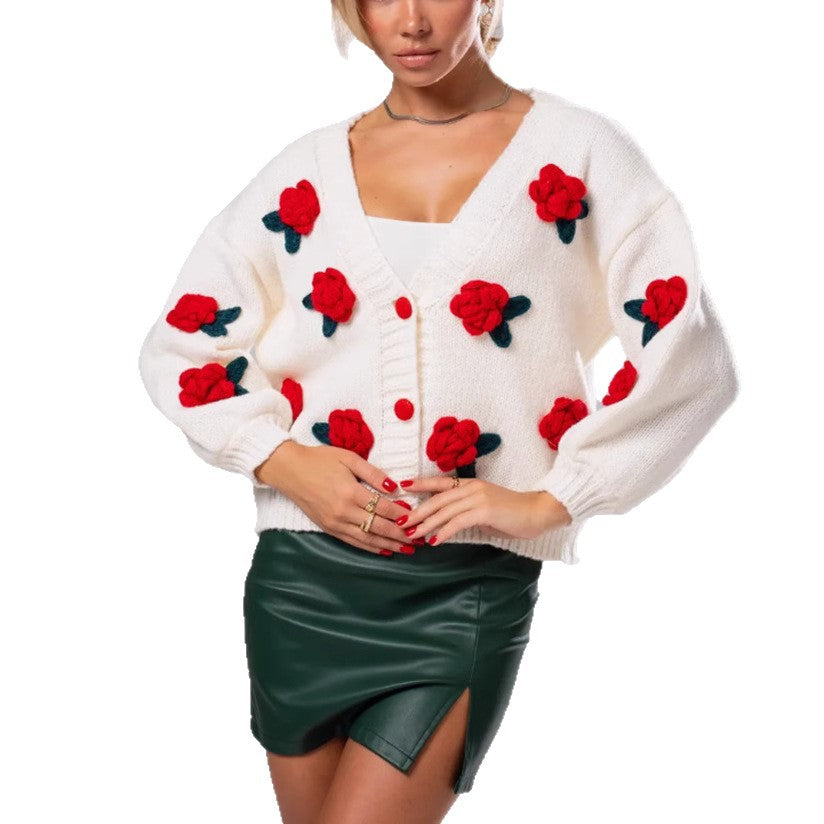 Dames Pull en laine douillet avec des applications florales et coupe oversize Chic und Stil