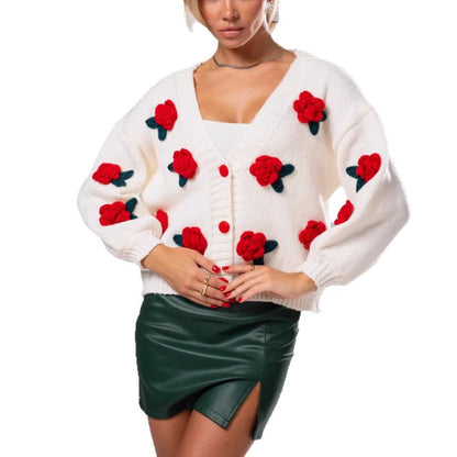 Dames Pull en laine douillet avec des applications florales et coupe oversize Chic und Stil
