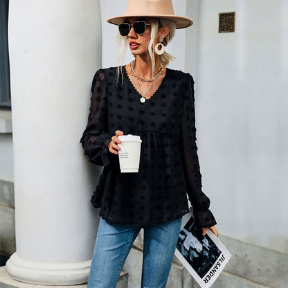 Blouse élégante à manches bouffantes pour dames avec motif à pois texturé Chic und Stil