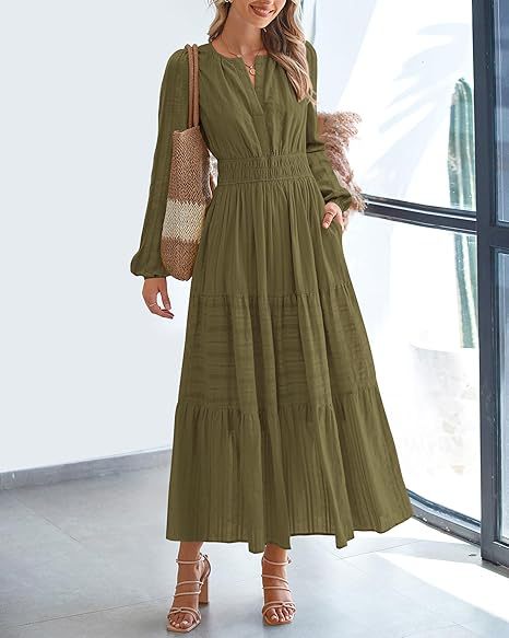 Robe maxi pour femmes avec des manches élégantes et un élastique à la taille raffiné Chic und Stil
