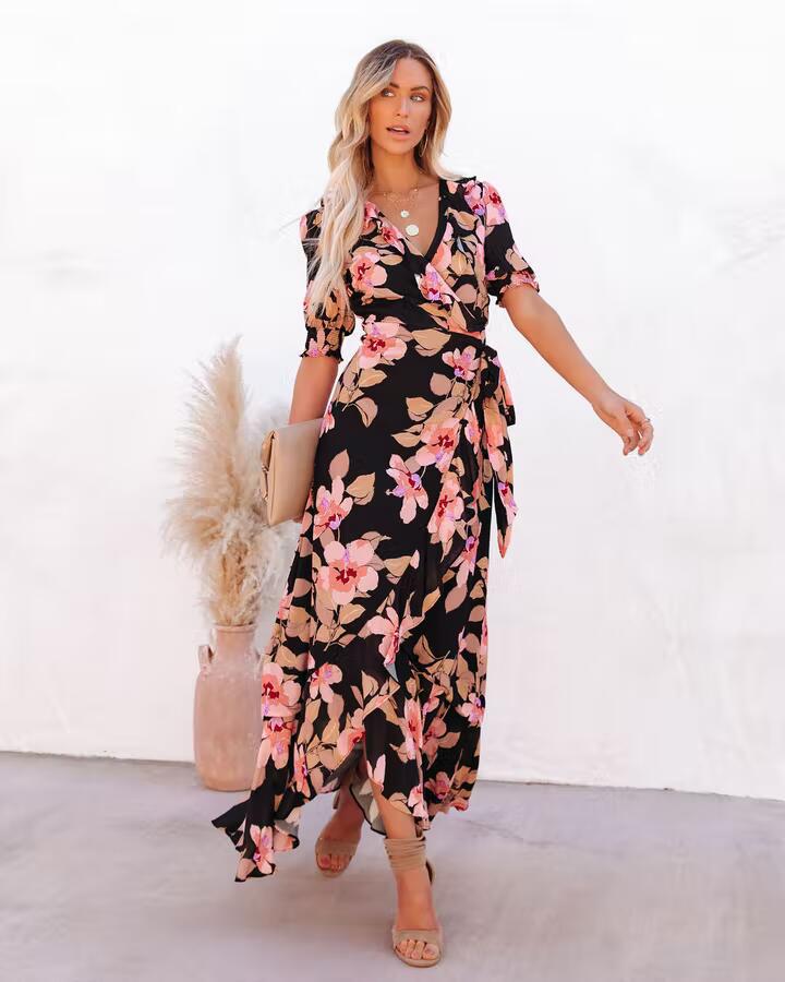 Robe maxi portefeuille florale dame Chic und Stil