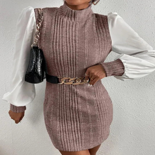 Robe en tricot pour femmes avec des manches bouffantes élégantes et un col montant Chic und Stil