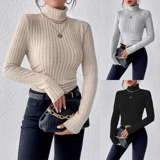 Pull à col roulé à manches longues pour femmes en fine maille côtelée Chic und Stil