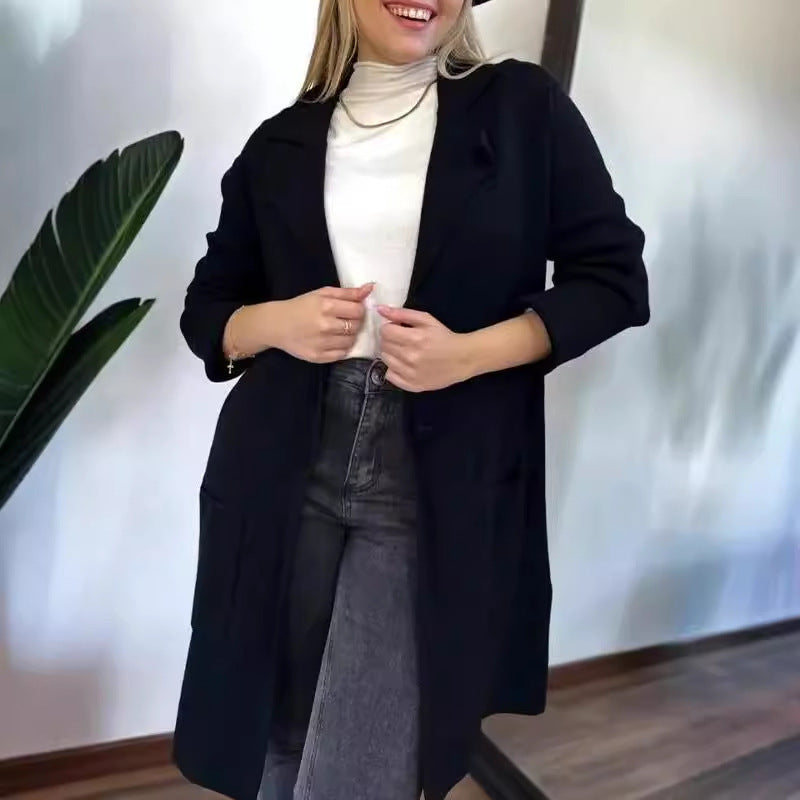 Dames Élégante Manteau Long avec Poches Latérales et Revers Classique Chic und Stil