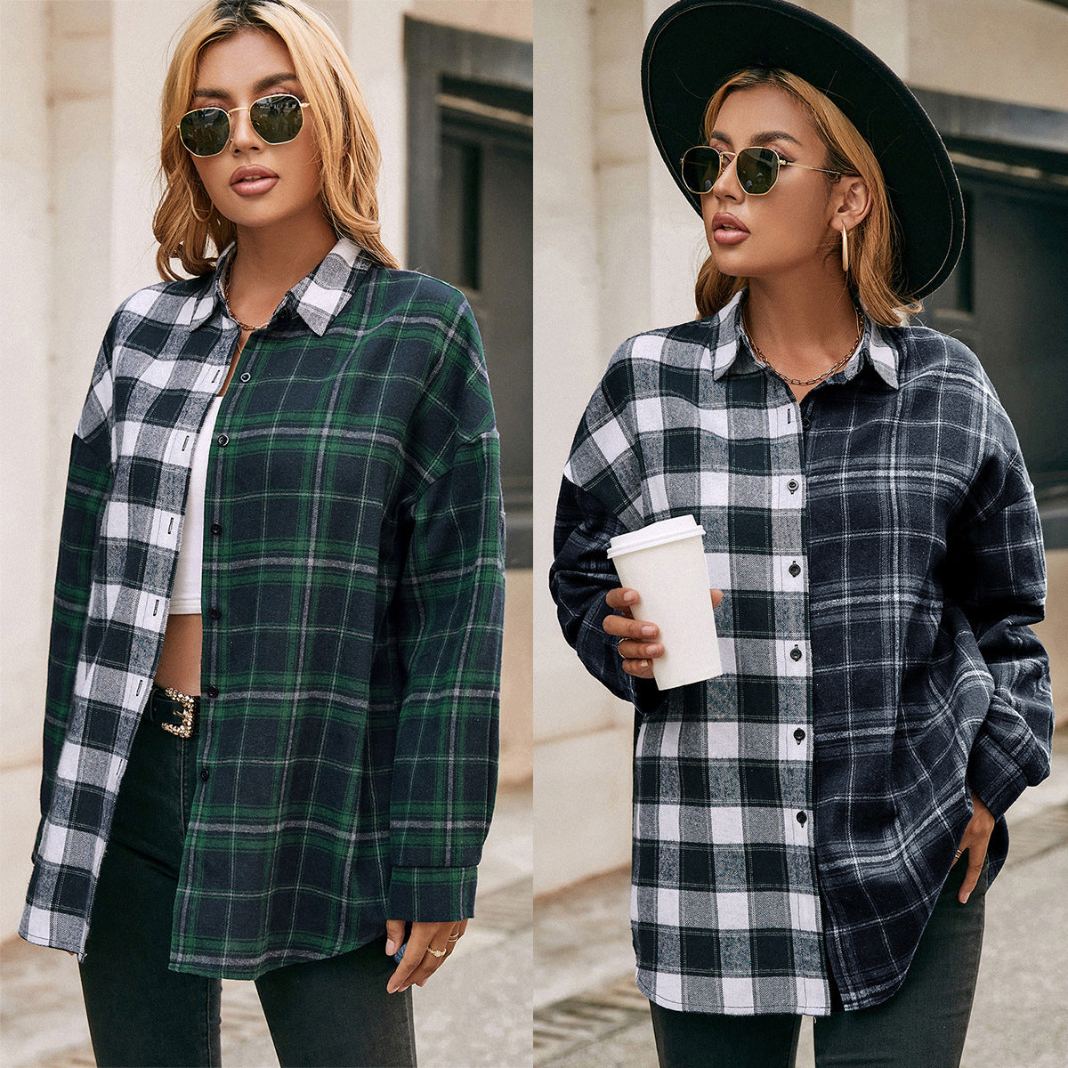 Chemise-chemise en flanelle décontractée pour femmes avec motif à carreaux Chic und Stil