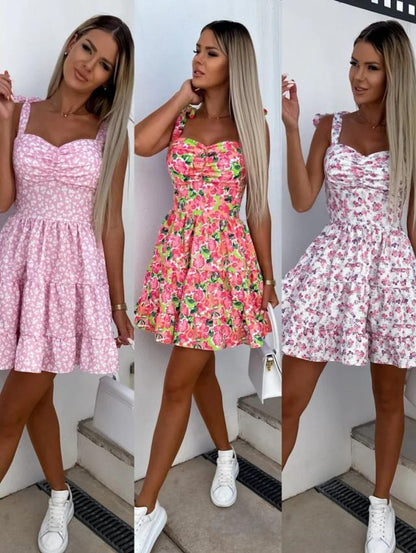 Robe Mini A-Ligne Florale Femme avec ourlet volant Chic und Stil