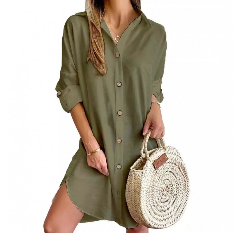 Robe chemise décontractée pour femmes en tissu léger avec fermeture à boutons Chic und Stil