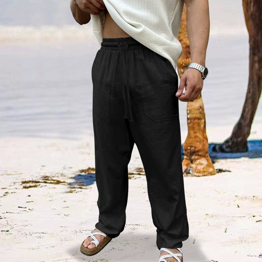 Pantalon cargo en lin pour hommes avec taille élastique et poches latérales pratiques Chic und Stil