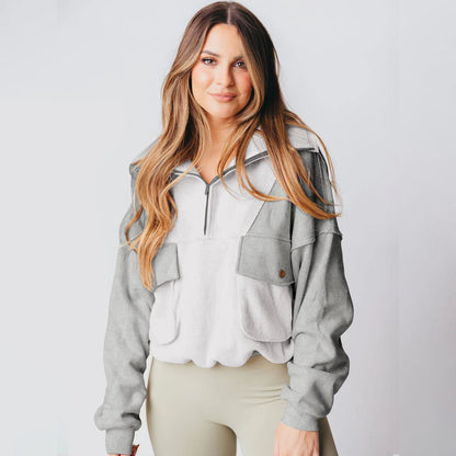 Dames Pull en fleece sportif avec zip et poche Chic und Stil