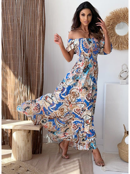 Robe maxi off-shoulder pour femmes avec jupe fluide Chic und Stil