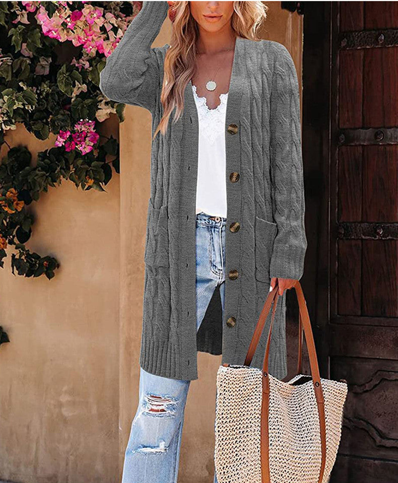 Dames Gros Tricot Cardigan avec Poches et Détails de Boutons Chic und Still