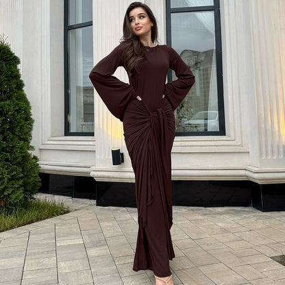 Robe maxi élégante pour femmes avec ourlet incurvé et manches chauve-souris décontractées Chic und Stil