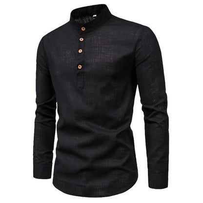 Chemise à manches longues tendance pour hommes avec col montant et patte de boutonnage élégante Chic und Stil
