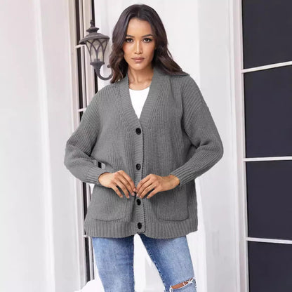 Dames Gros Tricot Cardigan avec poches pratiques et fermeture à boutons classique Chic und Stil